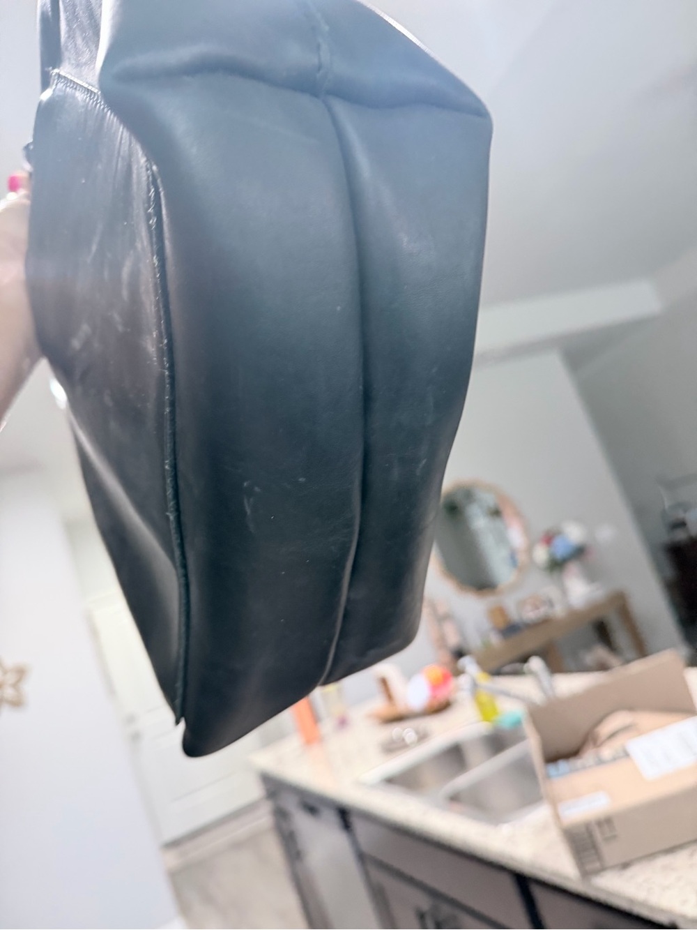 Portland Leather Black Tote with Front Slip Pocket - Picture 2 of 4